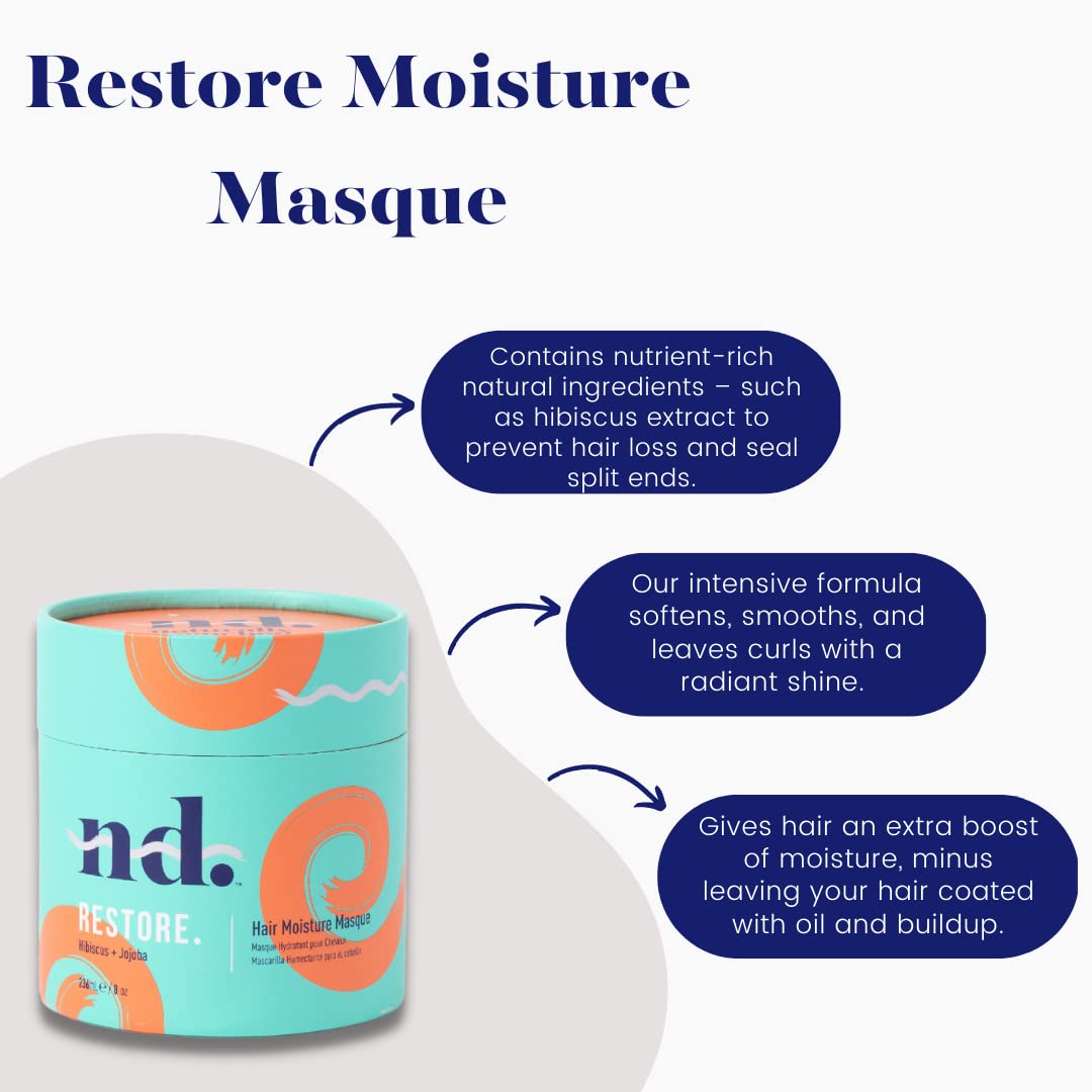 Restore Moisture Masque, For Deep Conditioning Dry, Damaged or Color Treated Hair | Moisturizes Straight, Wavy and Curly Hair | Vegan, Phalate & Paraben-Free | 8.5 Ounces