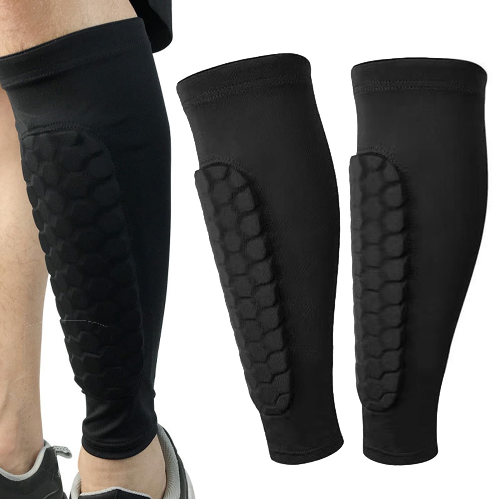 Shin Pads, Ski Shin Protector, Honeycomb Shin Defender Ski Shin Guards, Shin Protectors for Boys, Children, Teenagers, Adults, Skiing, Football, Hockey, Soccer Games Beginners (Black,S)