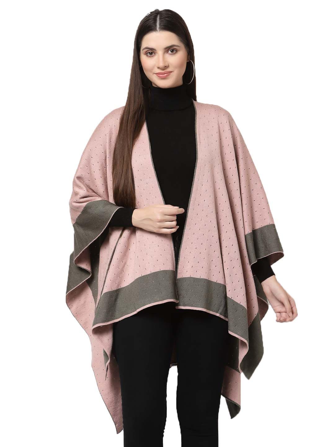 513 Women Girls Acrylic Winter Wear Knitted Open Front Self Design Kimono Shrug Wrap,Pink-picture-20