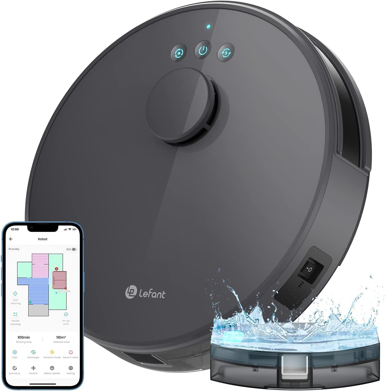 Lefant M1G Robot Vacuum Cleaner with Mopping Function, Powerful Suction, Pet Hair Compatible, AI Mapping, Quiet Operation, Automatic Recharge & Resume, Ideal for Home | Large 520ml Dustbin, Long Runtime, 3 Levels of Suction Power, 3 Levels of Water Adjustment, Adapts to Complex Layouts & Multiple Floors, Quiet Design for Day and Night Cleaning, Obstacle Avoidance, Automatic Charging & Resume Function with Timer Setting.
