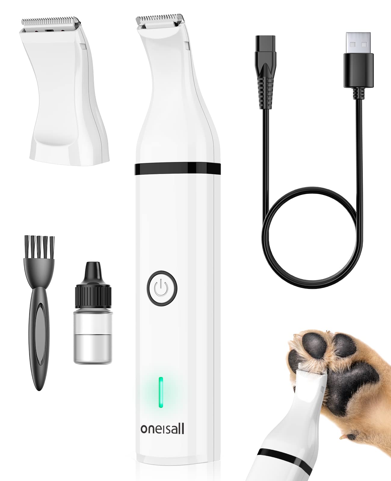 oneisallDog Paw Trimmer with 2 Blades,Low Noise Dog Clippers Grooming Kit,Pet Trimmer for Dogs Cats Paws, Eyes, Ears, Face