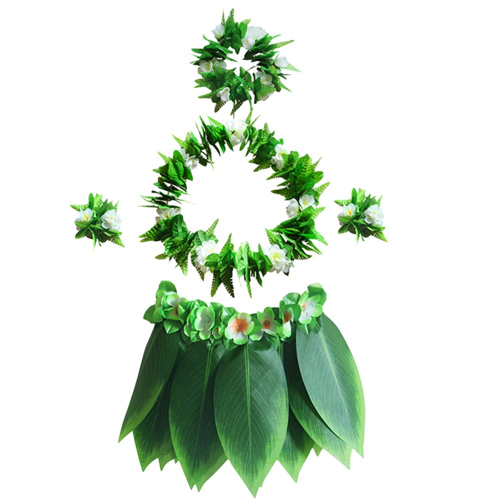 Bestoyard Women's Green 5Pcs Bracelets For Grass Hawaii Hula Skirt Hawaiian Party Costume Tropical Leis Skirt Hawaii Flower Garland Luau Skirt Suits For Men Child Wristband