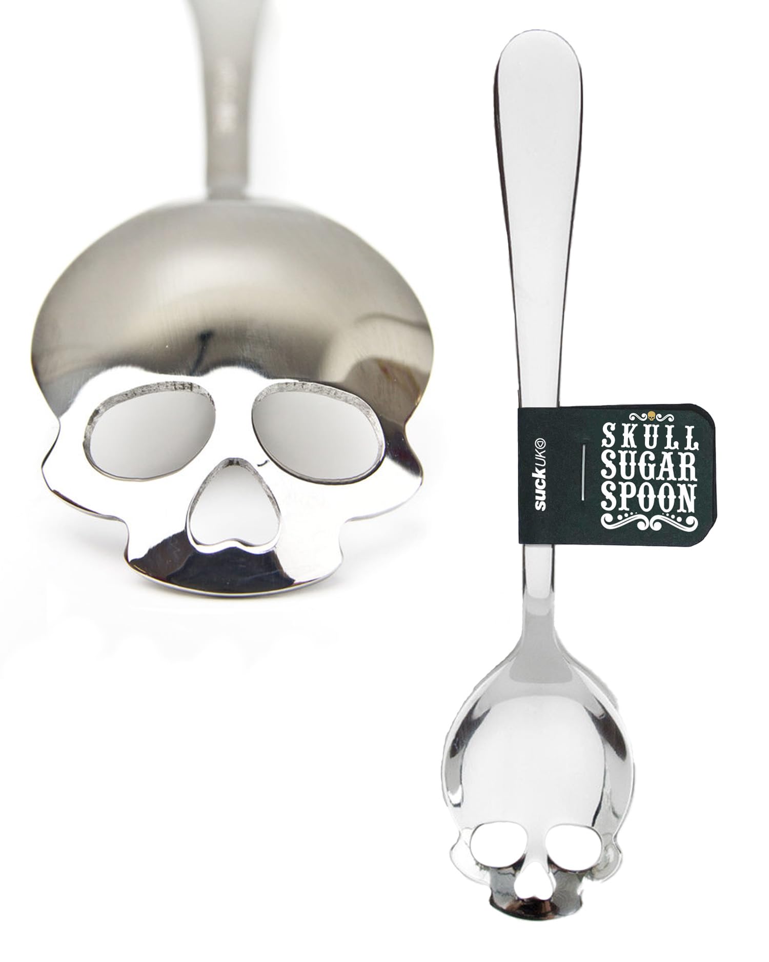 Suck UK Skull Teaspoon | Gothic Home Decor | Goth Gifts | Spooky Home Decor | Gothic Accessories | Sugar Spoon | Halloween Kitchen | Skull Kitchen | Spooky Coffee Slotted Spoon | Halloween Gifts