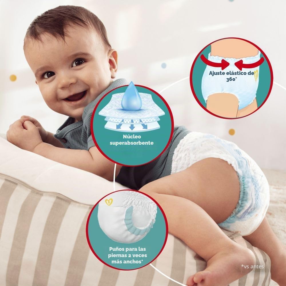 Pampers Baby Dry - Pantalones de pañales de talla 9, 108 pañales, 19 kg, paquete mensual, ajuste 360° para evitar agujeros y fugas