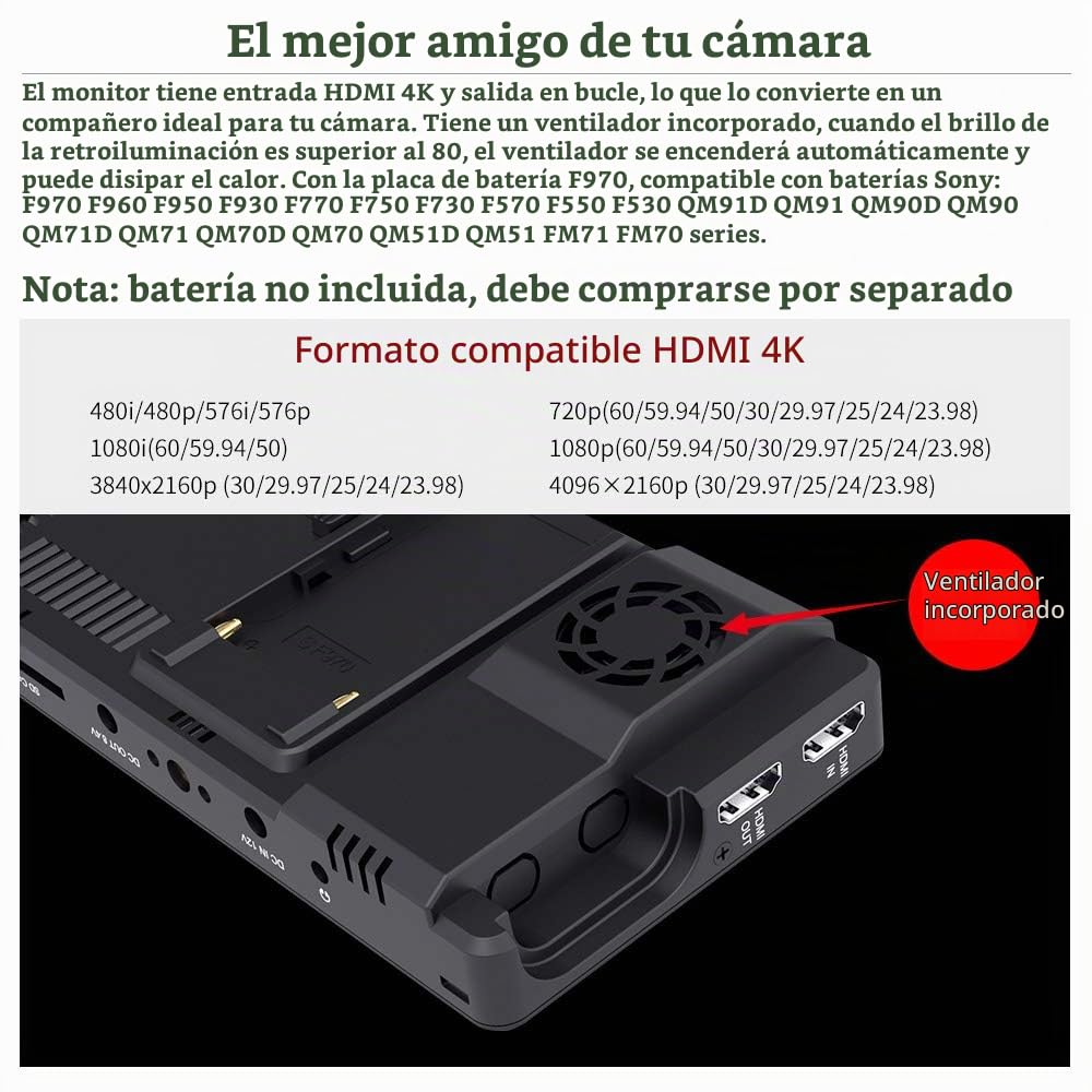 Feelworld LUT6 6 Pulgadas 2600nits HDR / 3D LUT Pantalla táctil Cámara DSLR Monitor de Campo con Forma de Onda Histograma VectorScope Entrada HDMI 4K Salida 1920X1080 Panel IPS con batería F750