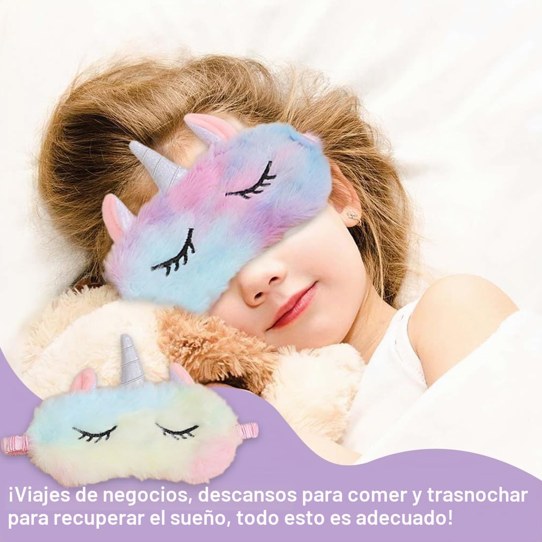 2 Piezas Antifaz para Dormir, Unicornio Máscara De Ojos De Felpa para Dormir Suave Con Los Ojos Vendados Cómoda Máscara De Piel Sintética Peluda Dormir Cubierta De Satén para Siesta Nocturna