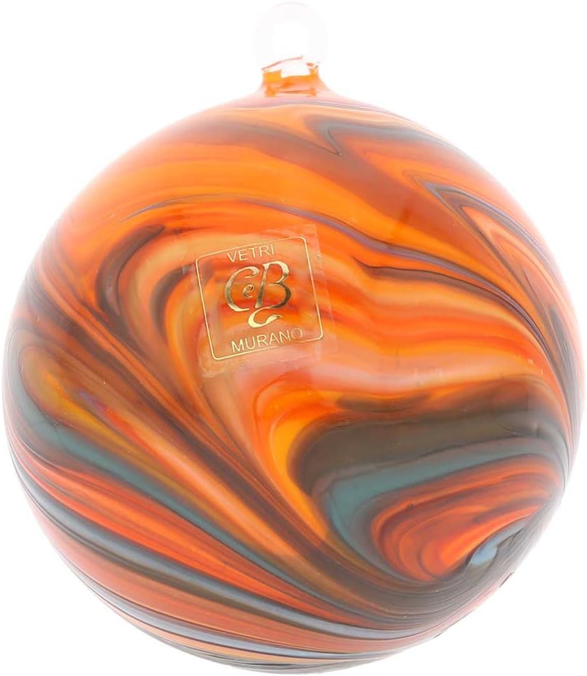 Glass Of Venice Murano Glass Chalcedony Christmas Ornament - Rainbow Swirl