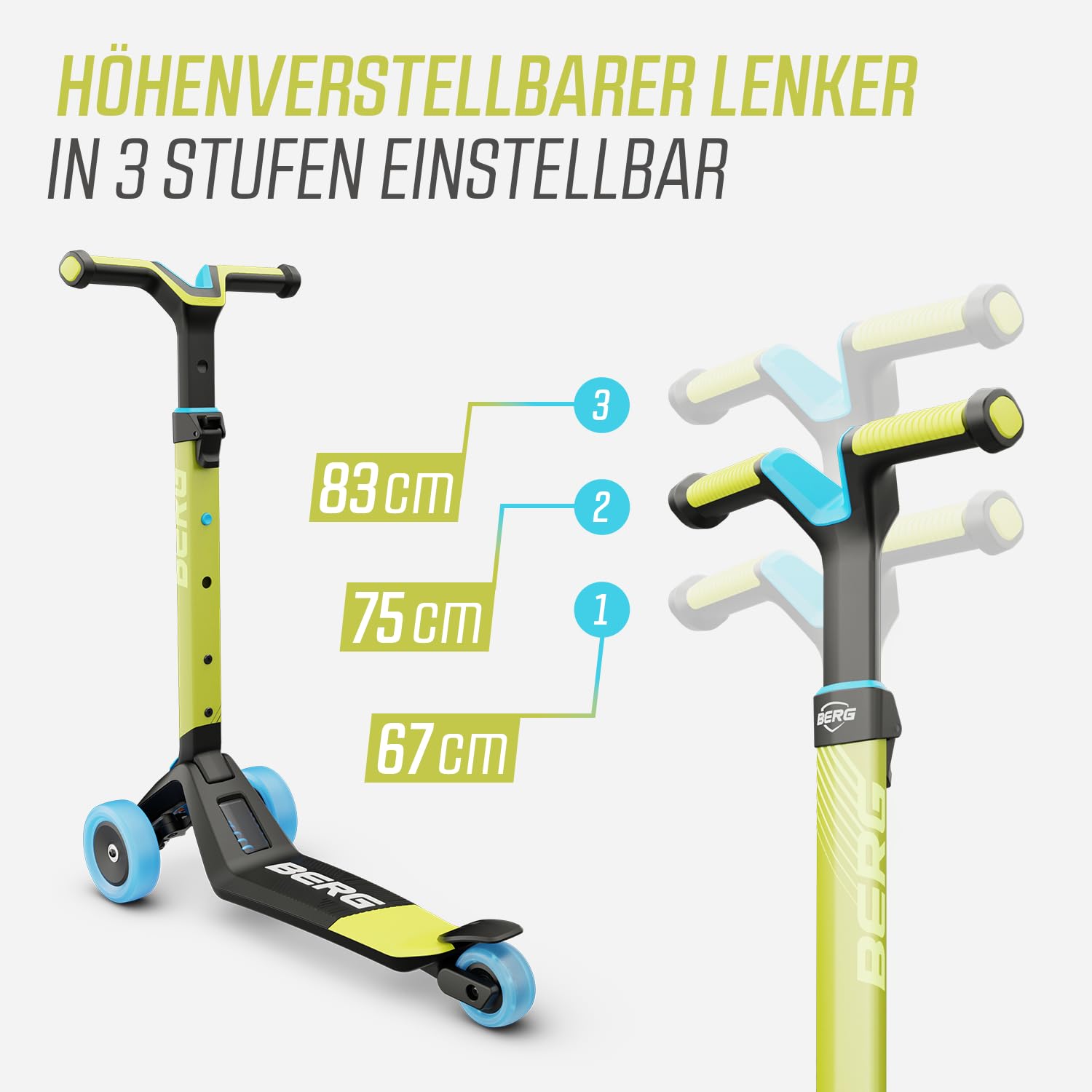 BERG Nexo Kinderroller Kinderscooter faltbar ab 2 Jahre | Höhenverstellbarer Tretroller Scooter | Dreirad Roller für Kinder Jungen & Mädchen, bis 12 Jahre