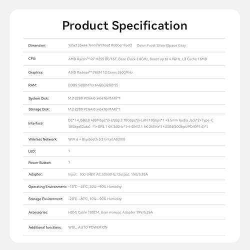 Miniatura 9 de Beelink SER9 MAX Ryzen 7 H 255 8, 8C/16T, Up to 4.9GHz High-end Mini PC, 64GB DDR5 5600MT/s RAM 1TB NVMe M.2 SSD, USB4.0/ Triple Display/ WiFi6
