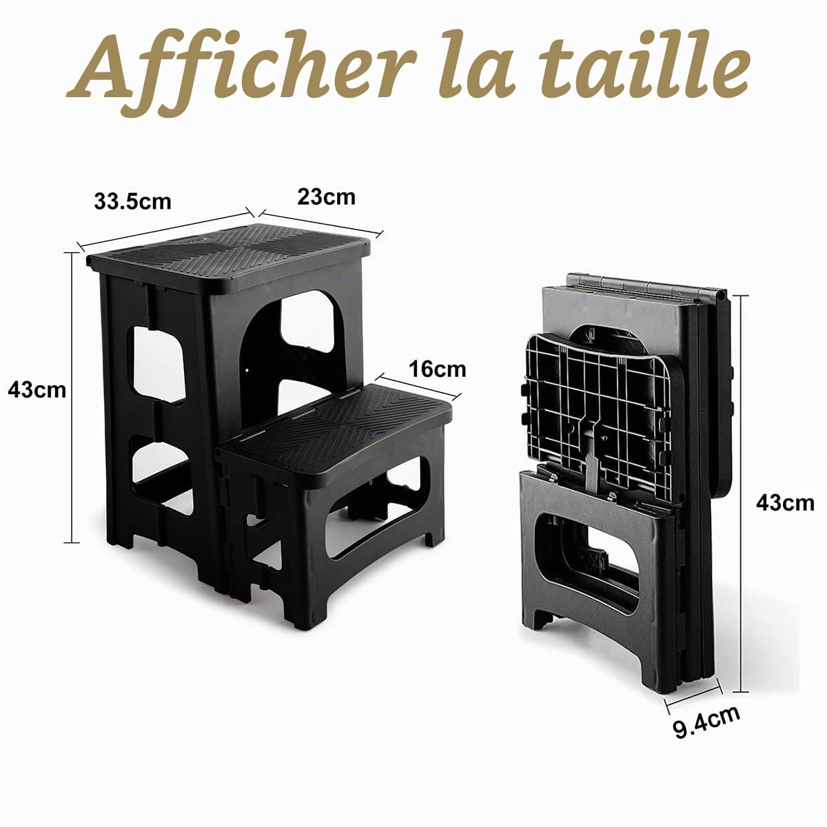 HuaCan Marchepied pliable antidérapant et pliable à 2 niveaux,Avec poignée de transport,Charge maximale : 136 kg,Pour adultes et enfants dans la cuisine, la maison et le bureau
