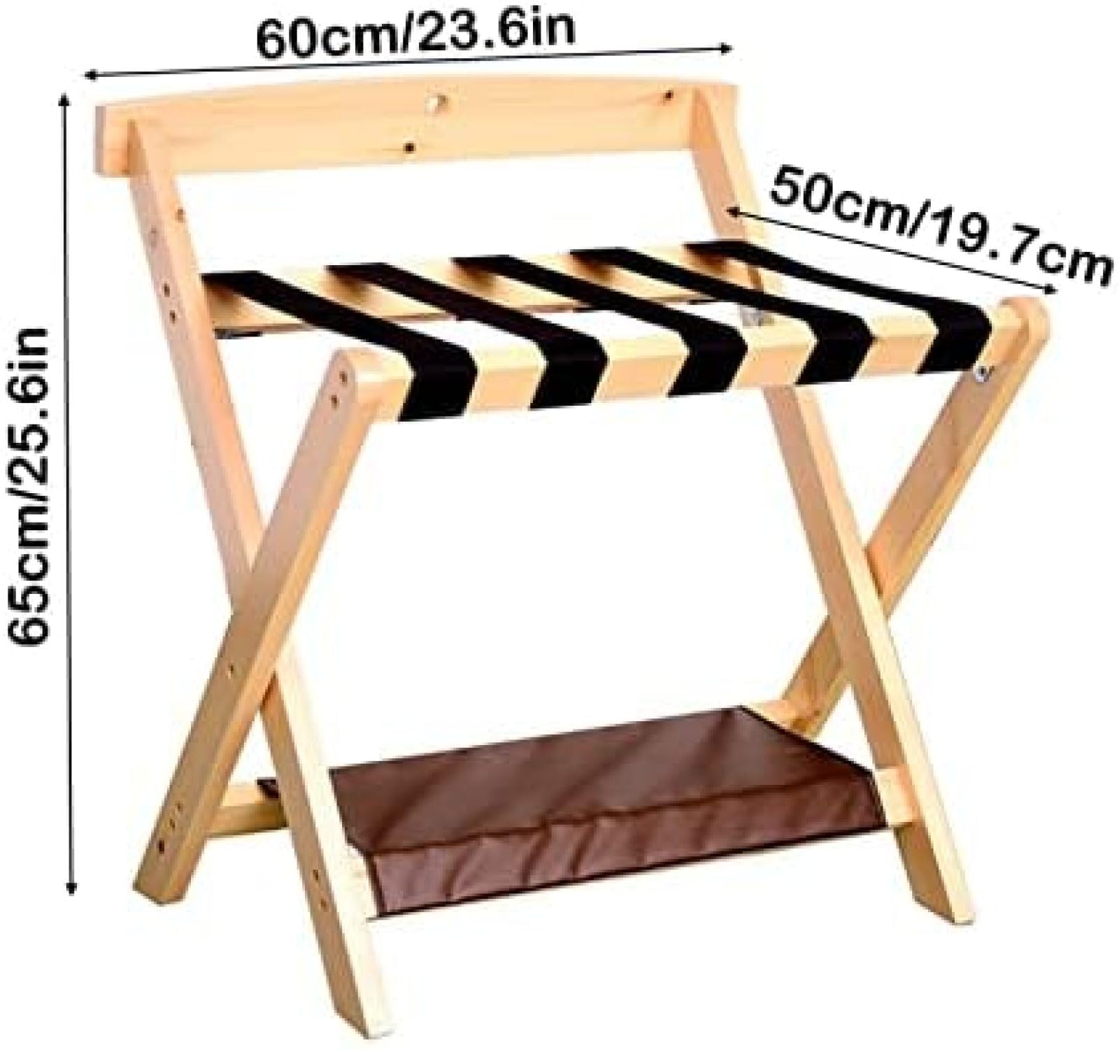 Juego de 2 portaequipajes plegables de madera maciza for suelo, 60 x 50 x 65 cm(White)