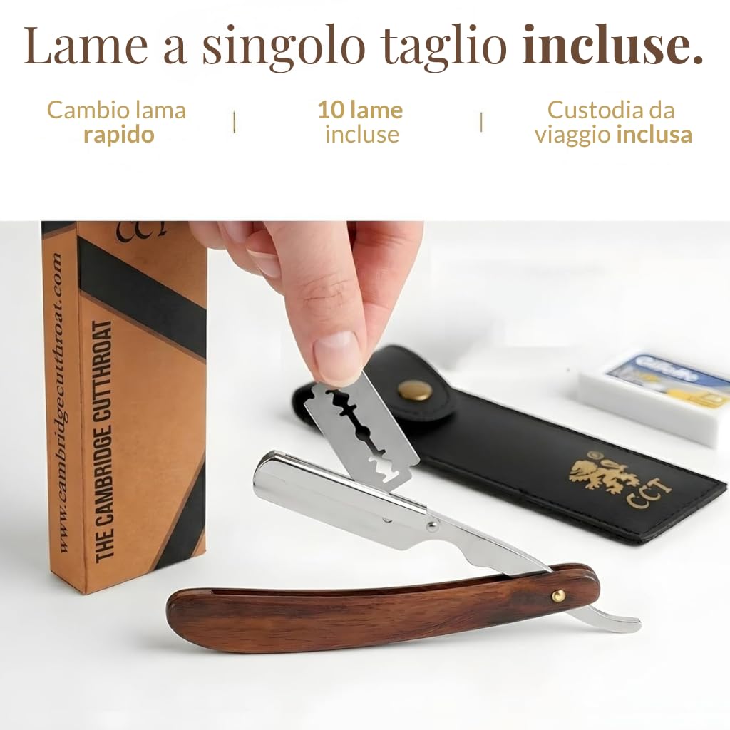 Rasoio a Mano Libera Monolama Professionale con 10 Lame da Barba Derby e Custodia Protettiva da Viaggio in Ecopelle - Missanda in Legno Duro & Acciaio Inossidabile