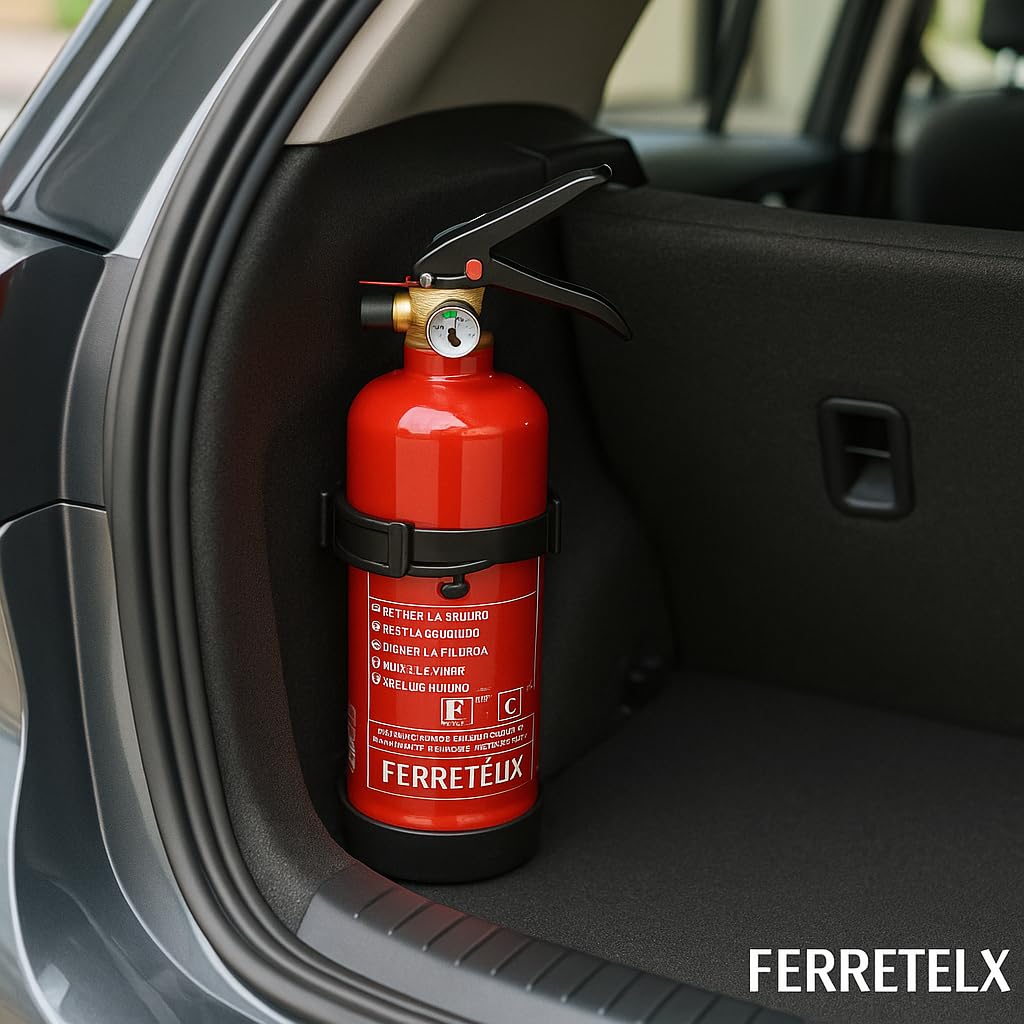 FERRETELIX® Extintor 2 Kg ABC (Eficacia 8A 34B C) + Soporte + Cartel Fotoluminiscente 21x30 cm – Homologado – Fabricado en España – Año 2026