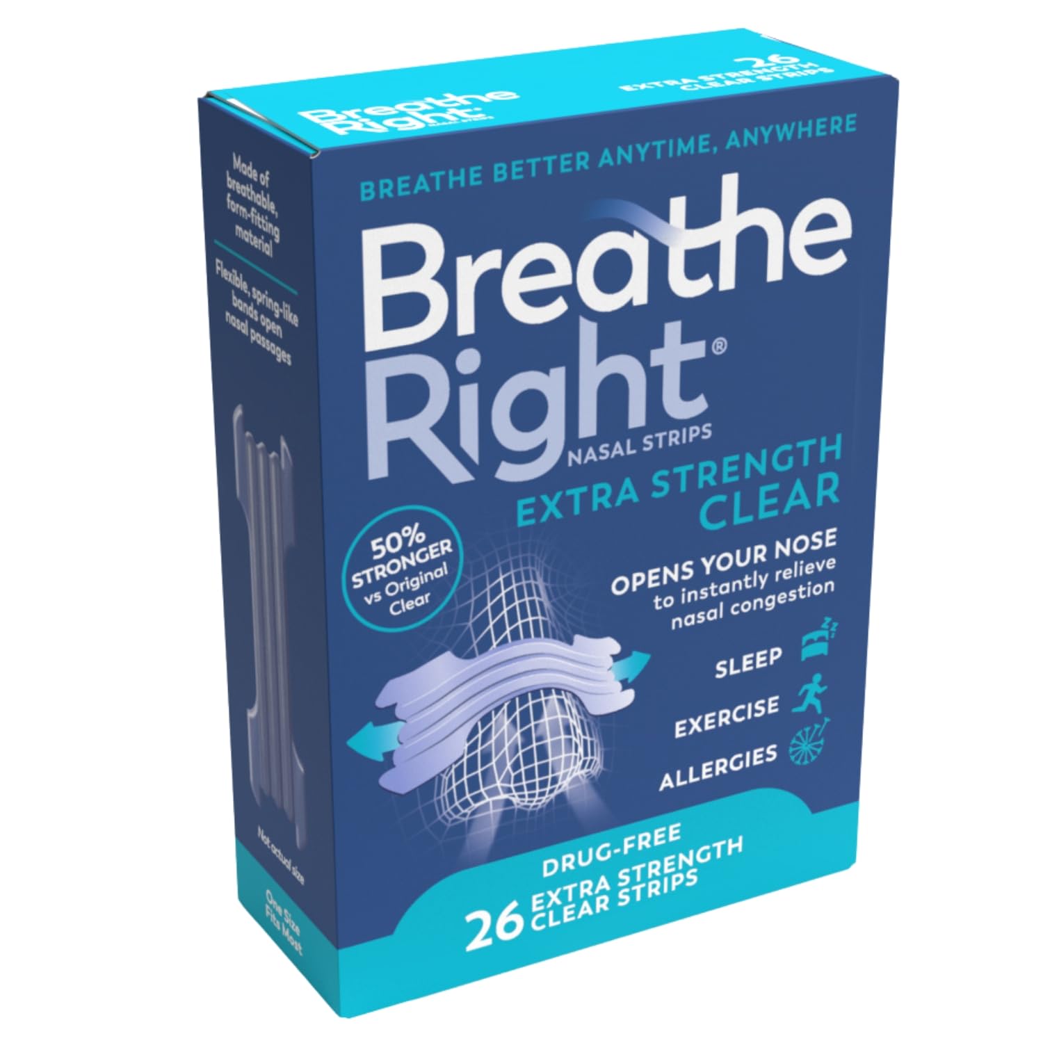 Breathe Right, Extra Strength Clear Nasal Strips, One Size, 26 Pieces