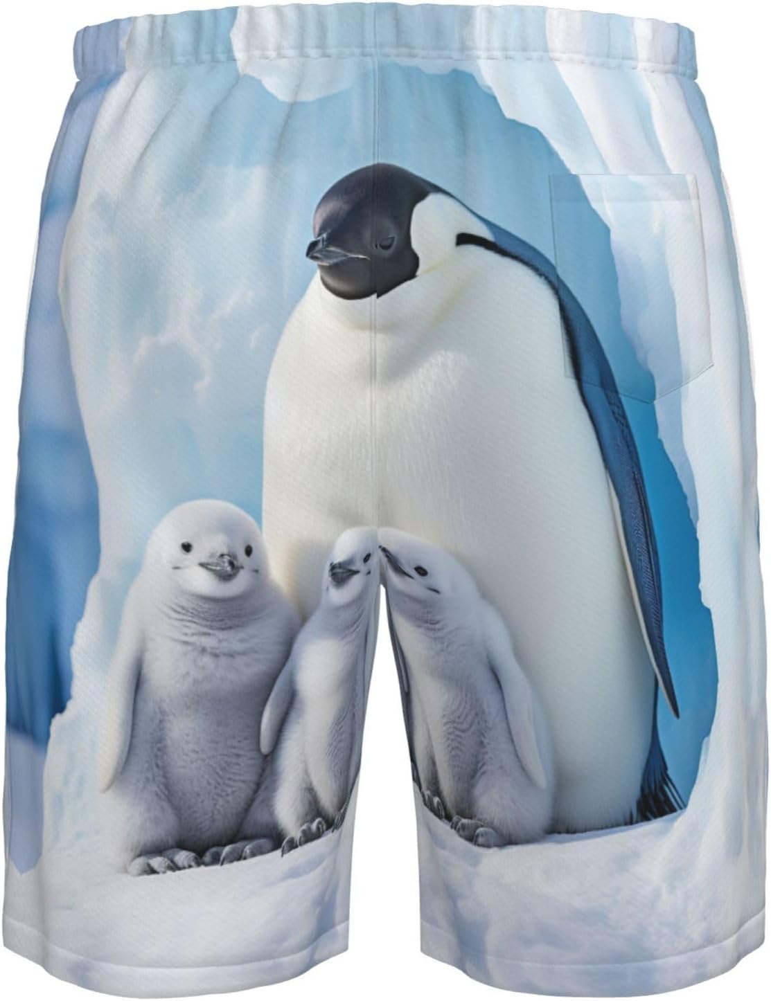 Cute Penguins Print Mens Casual Shorts Drawstring Summer Beach Stretch Shorts Novelty Swimtrunks