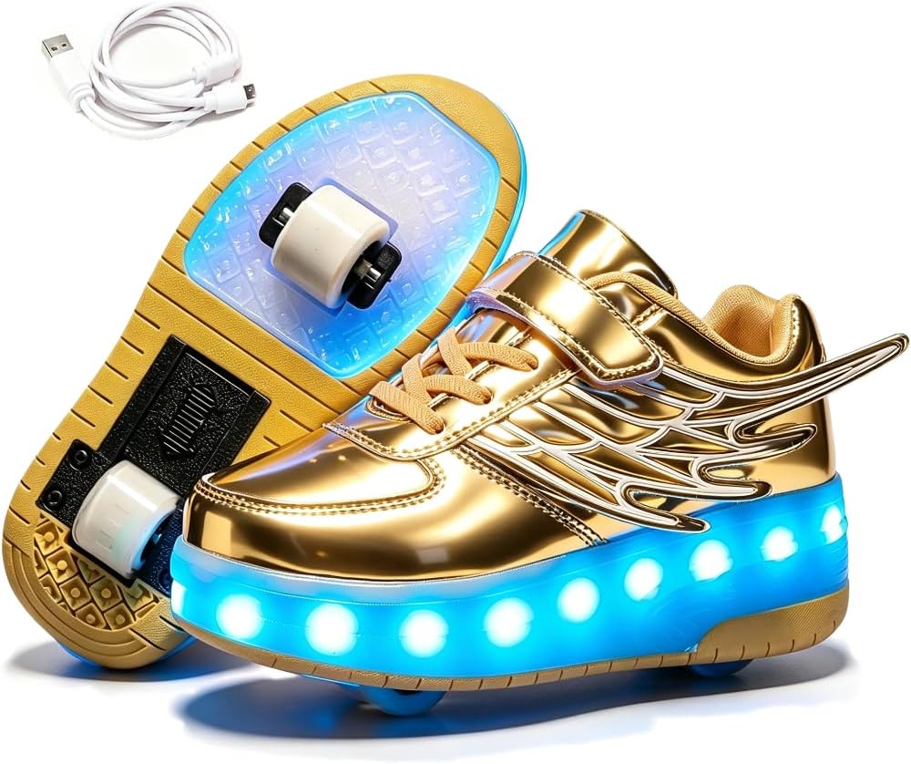 Unisex Roller Shoes Kids Sparkling Wheels Shoes Girls Light up Roller Skates Sneakers Boys Rechargeable Flashing Sneakers for Gift