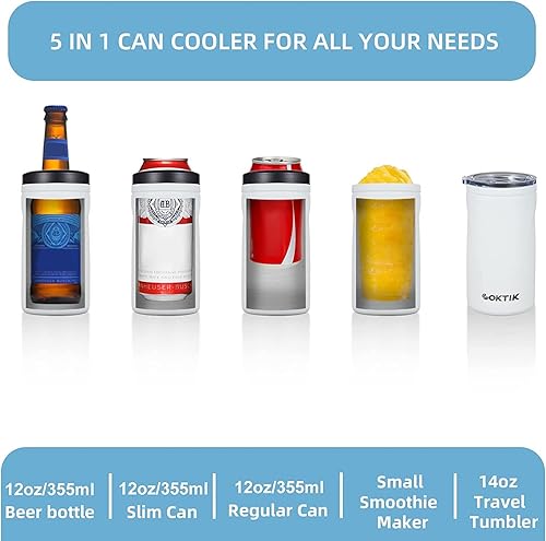 Miniatura 3 de COKTIK Enfriador de latas aislado 5 en 1, paquete de 4 enfriadores de latas delgadas de doble pared para latas regulares o delgadas de 12 onzas y