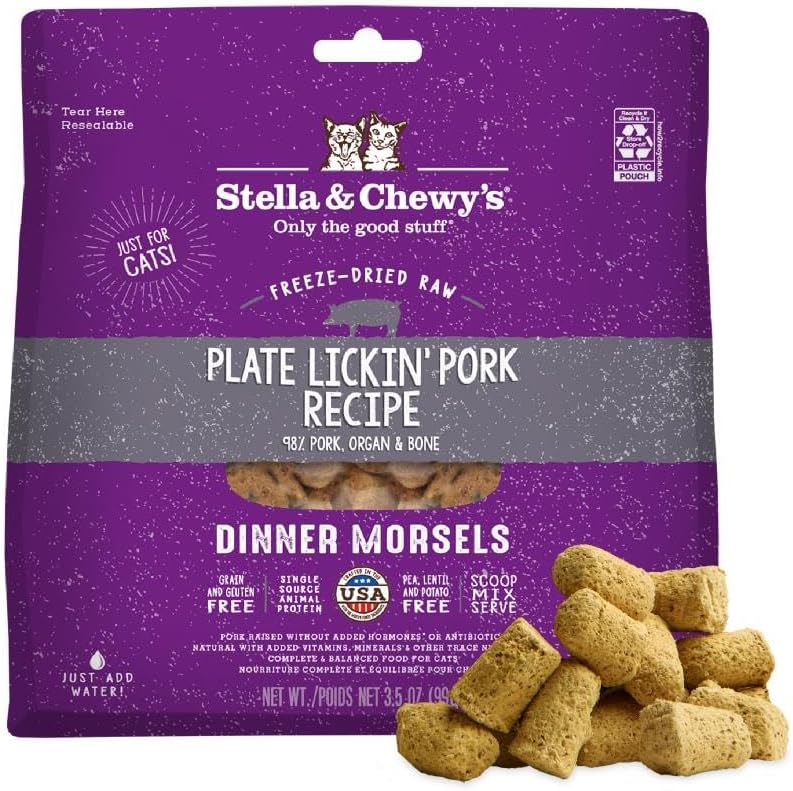 Stella & Chewy's Freeze-Dried Raw Cat Dinner Morsels - Premium Pork Recipe with 98% Responsibly-Sourced Meat & Organs - Natural Grain-Free Cat & Kitten Food - Made in USA - 3.5 oz