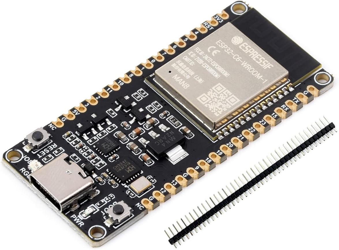 ESP32-C6 RISC-V Microcontroller Development Board Integrated WiFi 6, Bluetooth 5 and IEEE 802.15.4 (Zigbee 3.0&Thread), Adopts ESP32-C6-WROOM-1-N8 Module, Support USB and UART Development