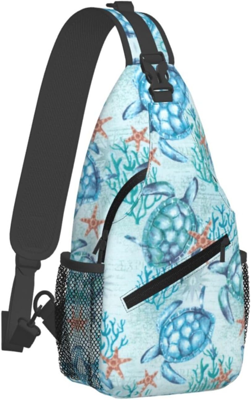 Sea Turtle Sling Backpack for Women Men - Fashion Crossbody Shoulder Chest Bag for Travel, Hiking, Casual Sport Daypack
