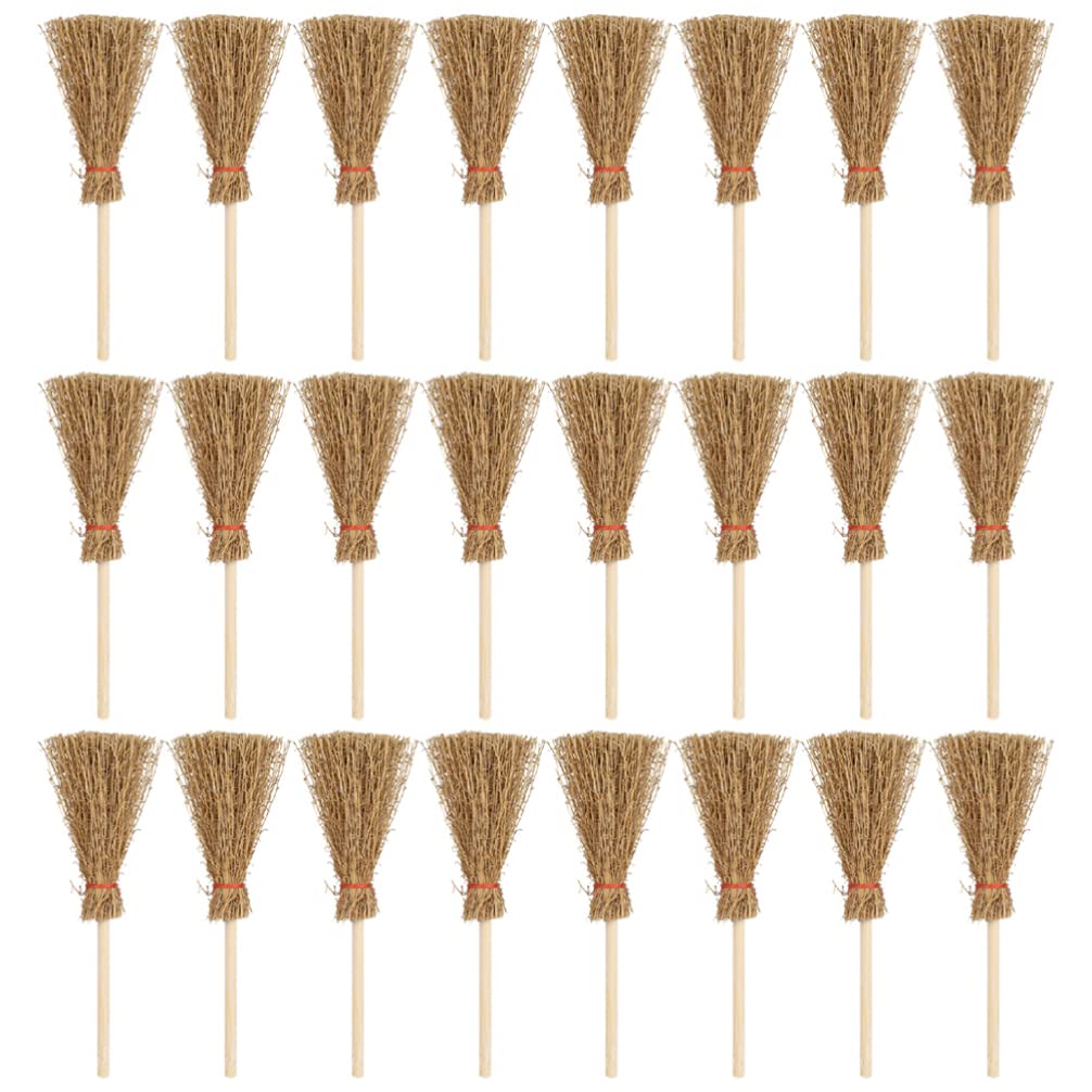 Mini balais de paille avec cordes rouges pour déco Halloween, lot de 25 pièces miniatures
