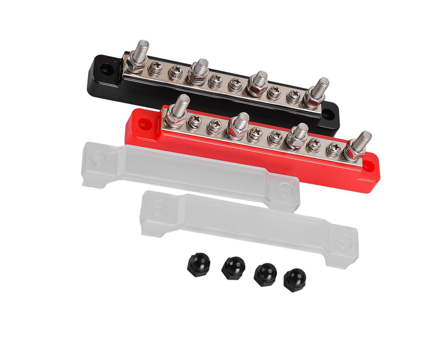 1 Pair 10 Way Power Distribution Terminal Block Battery Bus Bar Compatible for Automotive Boat Car