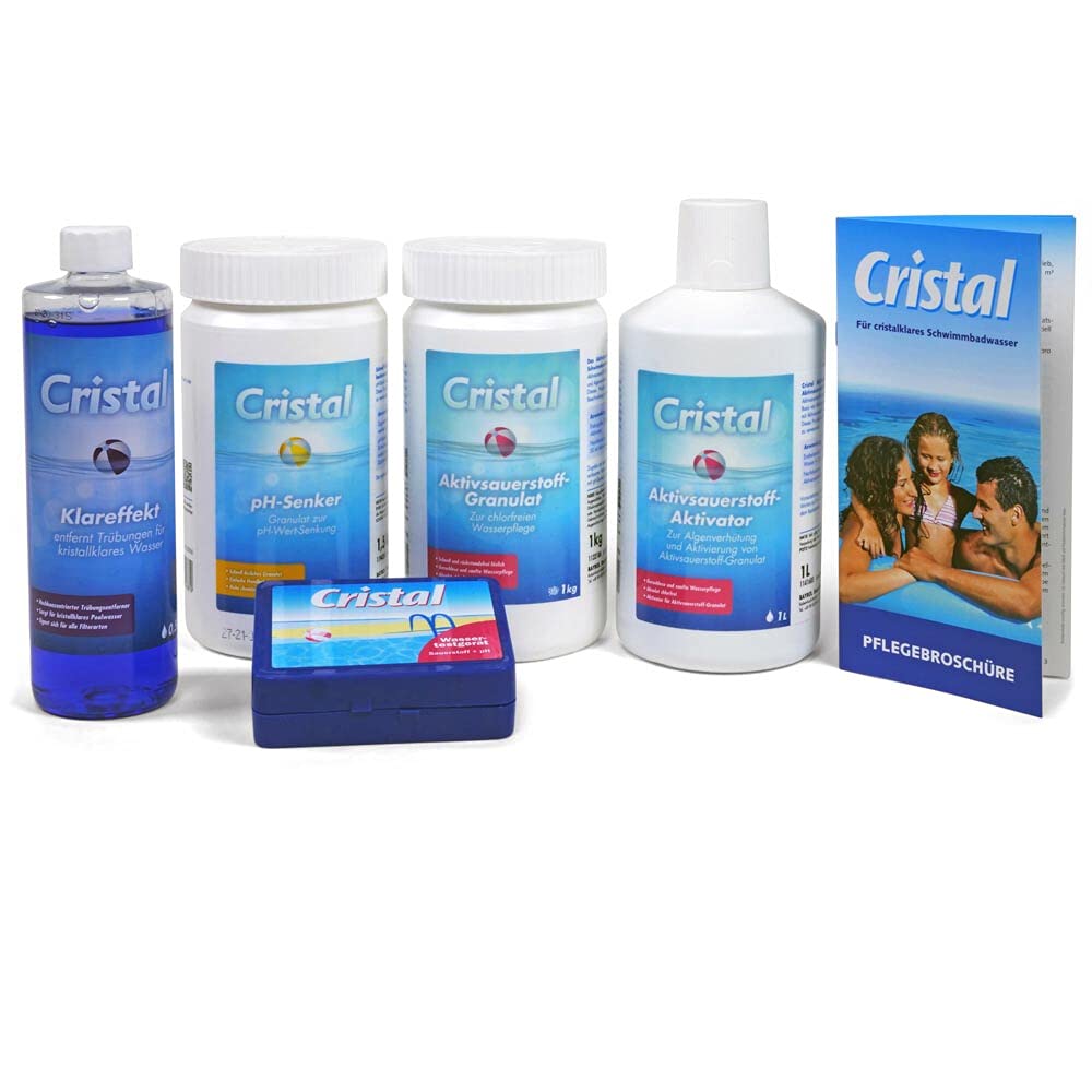 Cristal Poolpflege-Set Sauerstoff 4,1 kg - Wasserpflege Starter Set, Körnig, für die chlorfrei Pool Pflege