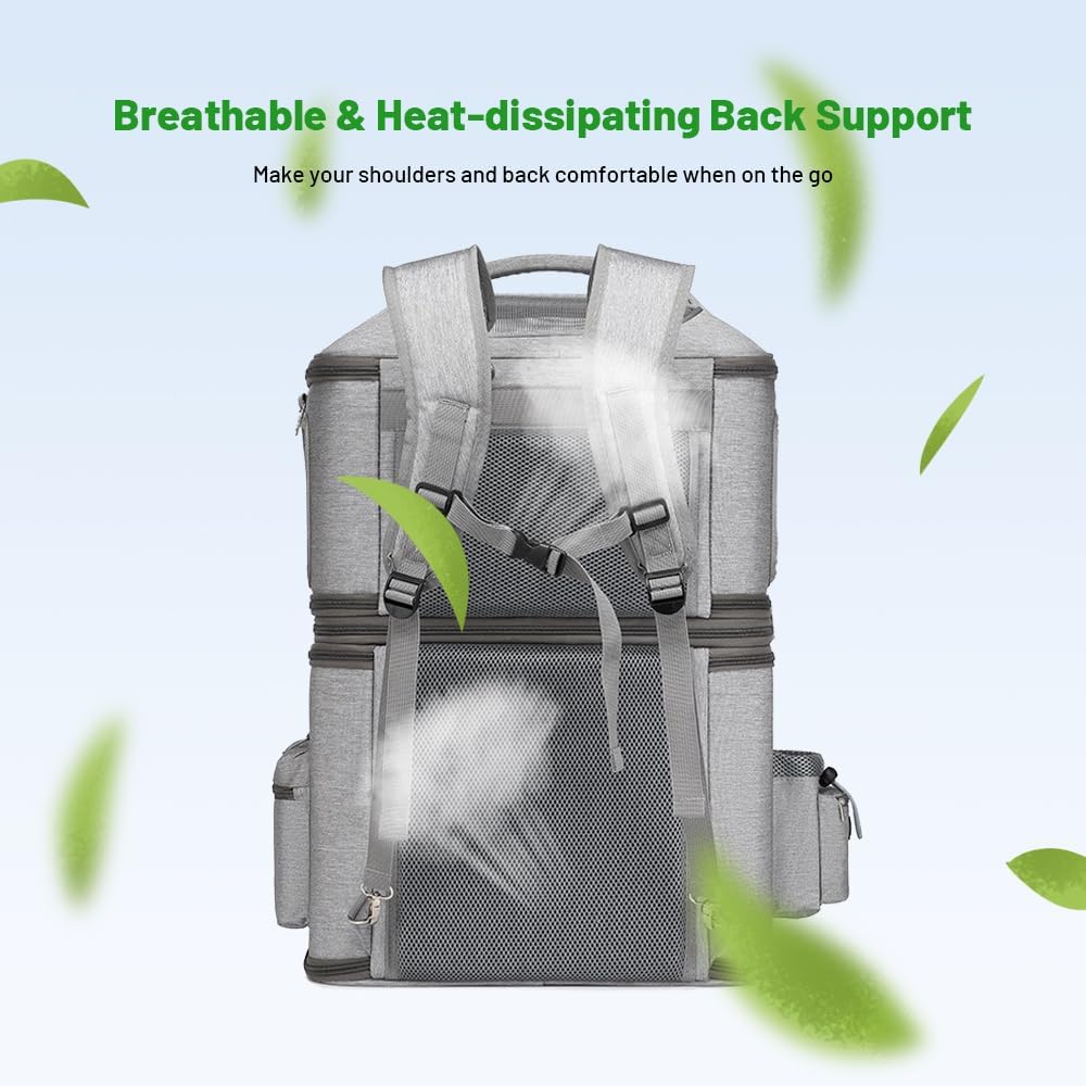 Yeeoy Double Compartment Pet Carrier Backpack for Small Cats and Dogs, Detachable Cat Carrier Ventilated Travel Back Pack Bag for Traveling Hiking Picnic Camping