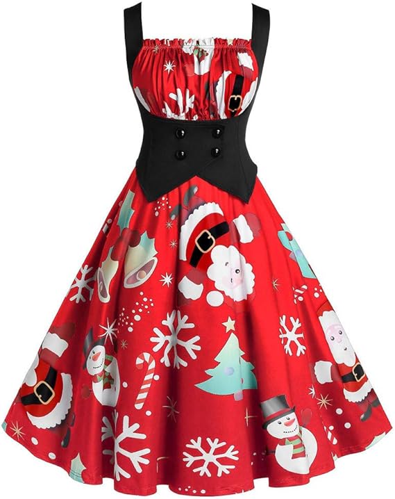 Amazon Co Jp ワンピース クリスマス レディースファッション キャミワンピ セクシー ひざ丈 ドレス 雪柄 かわいい 仮装 Aライン ロカビリードレス レトロワンピース お呼ばれ 演劇服装 文化祭 パーティー クリスマス イベント プレゼント Foreted 服 ファッション小物