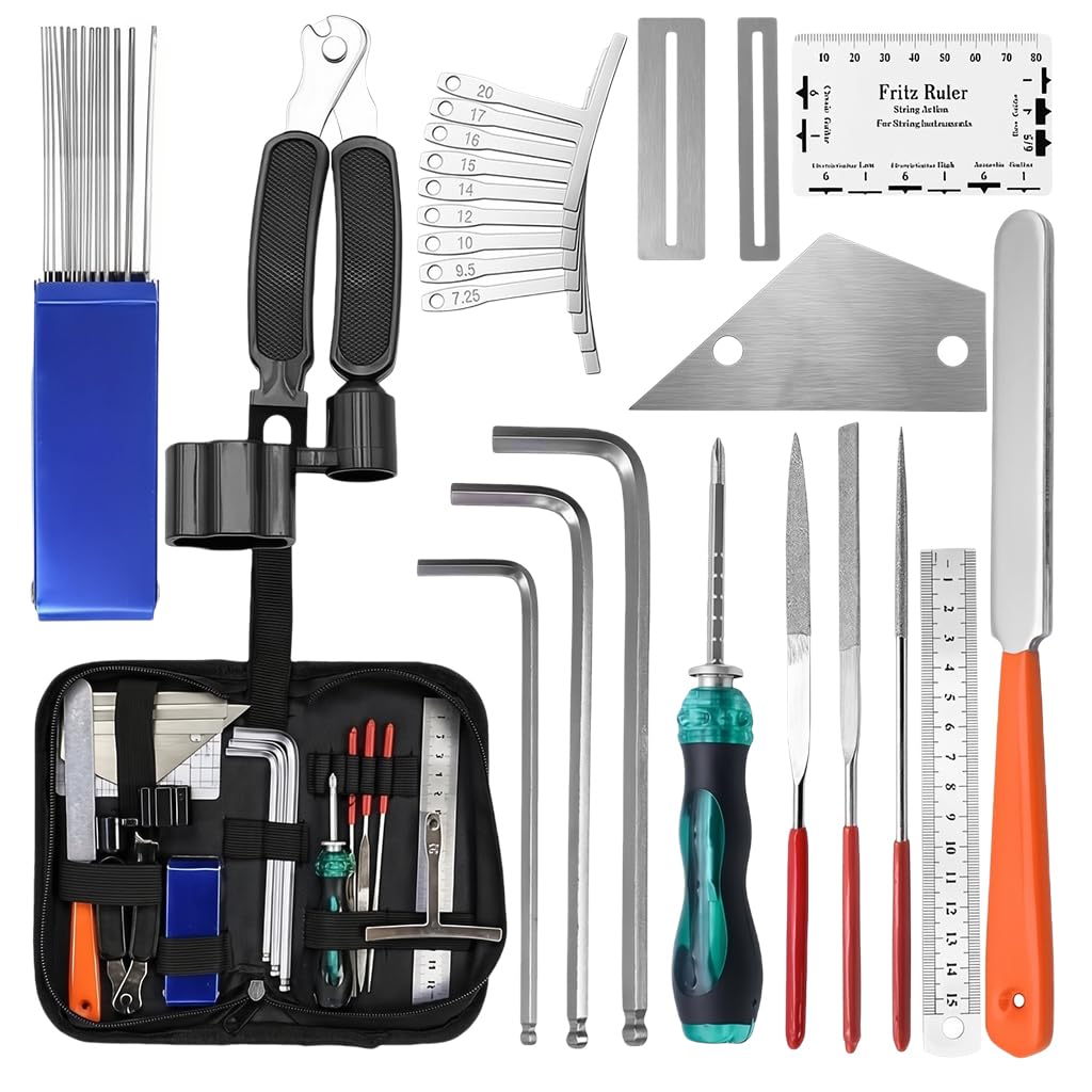HASTHIP® 25 in 1 Guitar Repair Tool Kit, Guitar Maintenance & Setup Tool Kit, Fret Ruler, Radius Gauges, Nut & Fret Files, String Winder & More, with Organizer Bag-picture-10