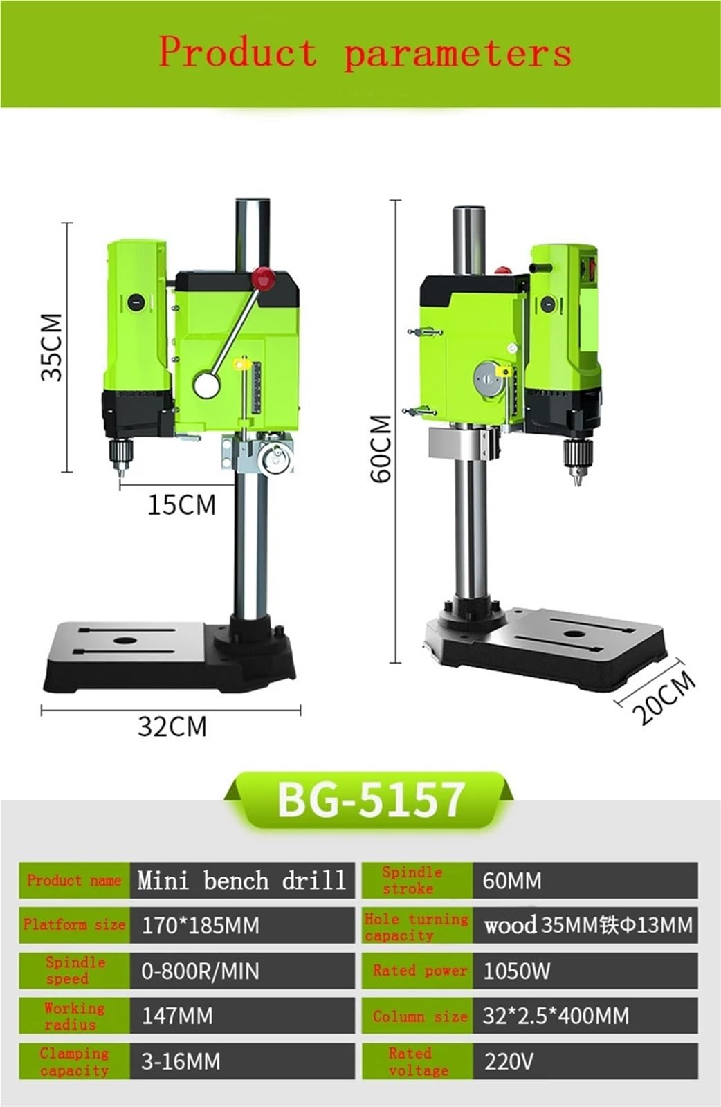 Taladro de banco, minitaladro de columna, Taladro de grado industrial, fresadora, microtaladro de banco, taladro de banco Para bricolaje con joyería de metal y madera(1050W)