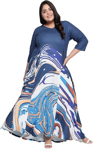 AMYDUS Women'S Plus Size Deep-Ocean-Gold-Dust-Dress