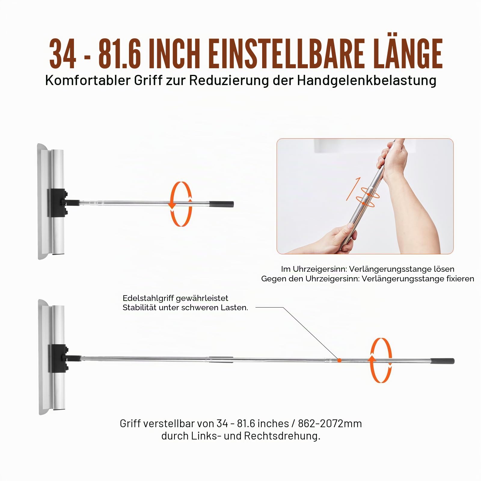 VEVOR Trockenbau-Spachtelklingen-Set, 254/406/610/813/1016 mm Spachtelklingen + 862-2072 mm Verlängerungsgriffstange, Edelstahlmesser, Spachtelwerkzeuge, für Gipskarton/Wandplatten/Gipskartonplatten