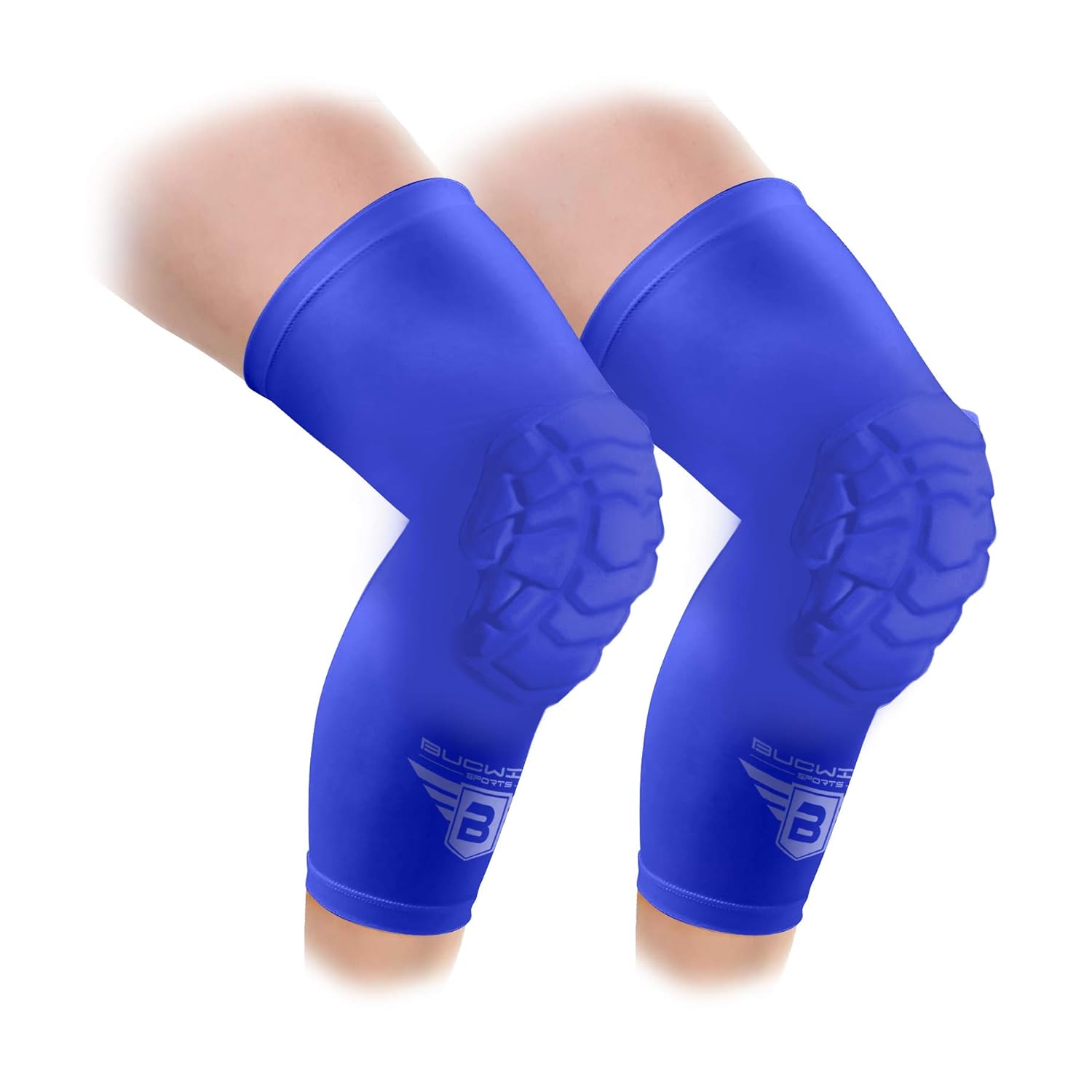 Bucwild Sports Pro Compression Padded Knee Sleeves Knee Pads Youth & Adult Basketball Football Wrestling Volleyball 1 Pair