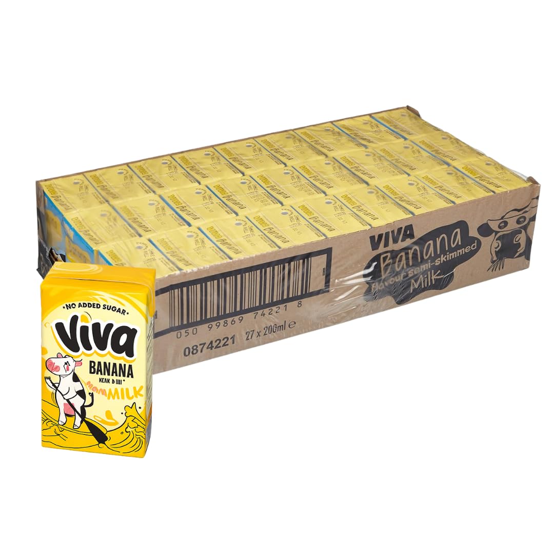Viva Semi-Skimmed Milk 200ml x 27 Cartons- No Added Sugar, Long
