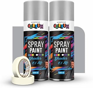 Cellux 2X Ultra Cover Zinc Spray Paint DIY, Quick Drying with Premium Gloss Finish for Metal, Wood, Wall & Other Surfaces - 400 ML - Pack of 2 with 2 Masking Tape Rolls