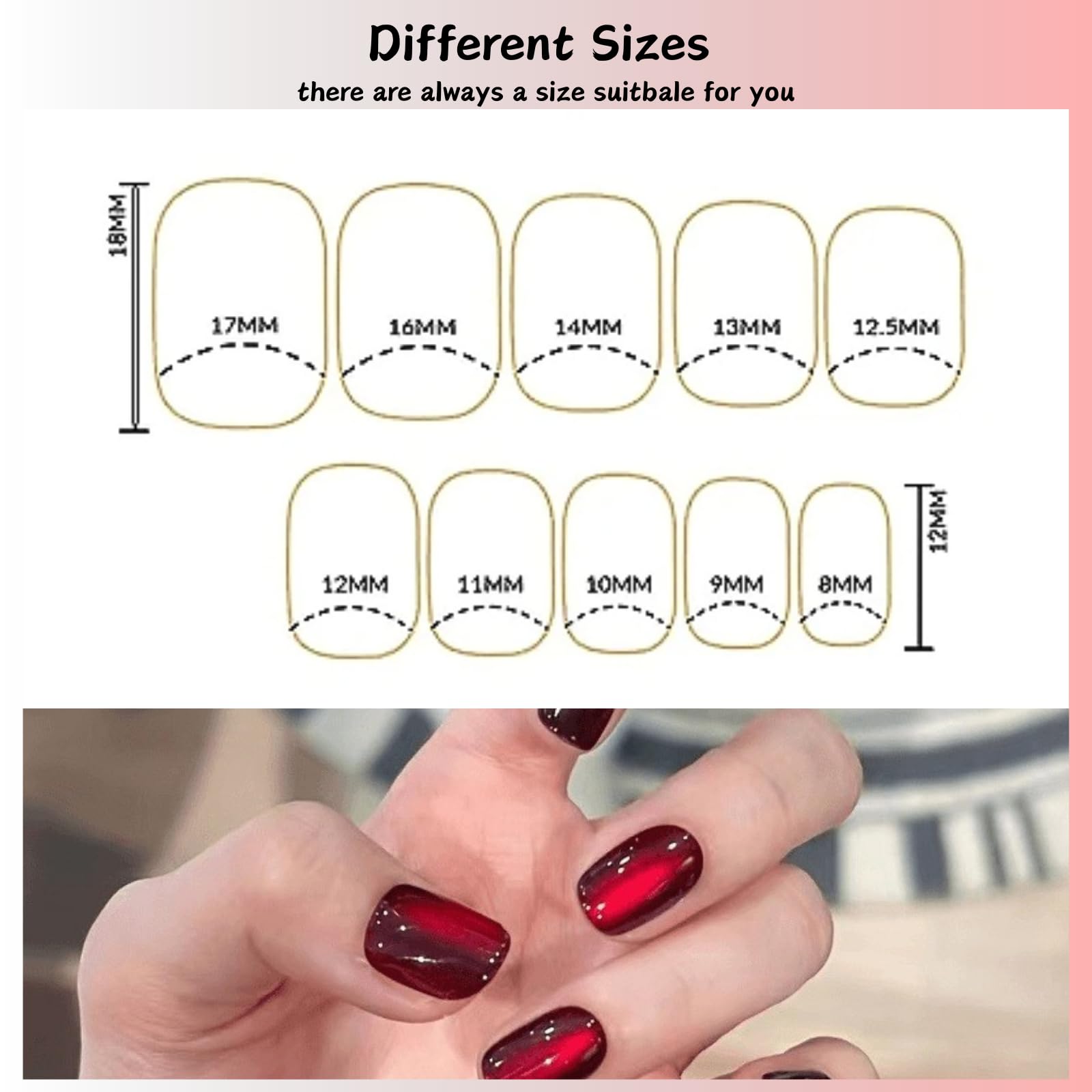 Cat Eye Press on Nails Short Coffin Shape,24PC Ruby Red Cat Eye False Nails with Acrylic Nails Texture,Easy Application Sparkly Glitter Nail Press-On for Women,Reusable Fake Nails(Ruby Red) - Image 4