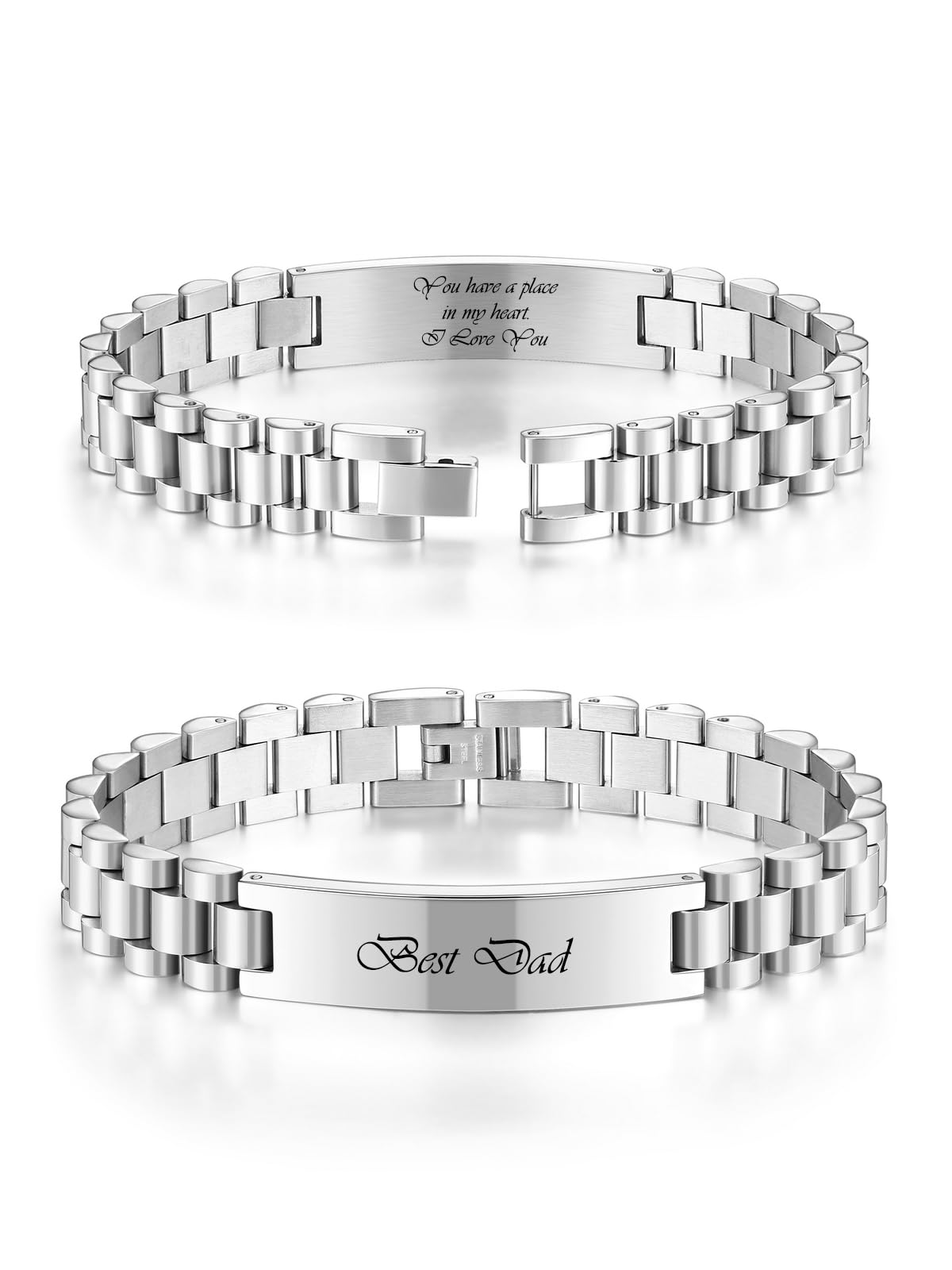 Zysta Personalized Engraved Bracelet for Men Customized Name Bracelets Hypoallergenic Watch Band Stainless Steel Link Bracelet Custom Engraving Text