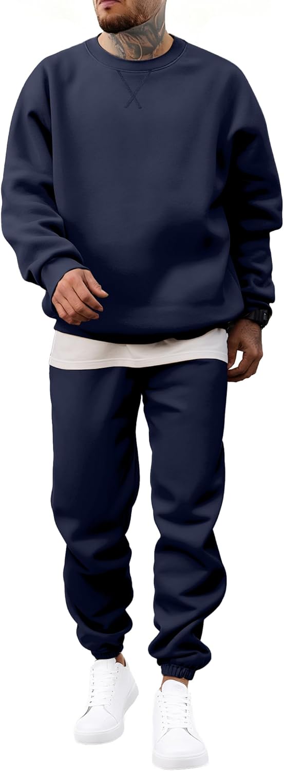 JMIERR Men's 2 Piece Outfits Crew Neck Sweatshirt Tracksuit & Joggers Sweatpants Sweatsuit Set