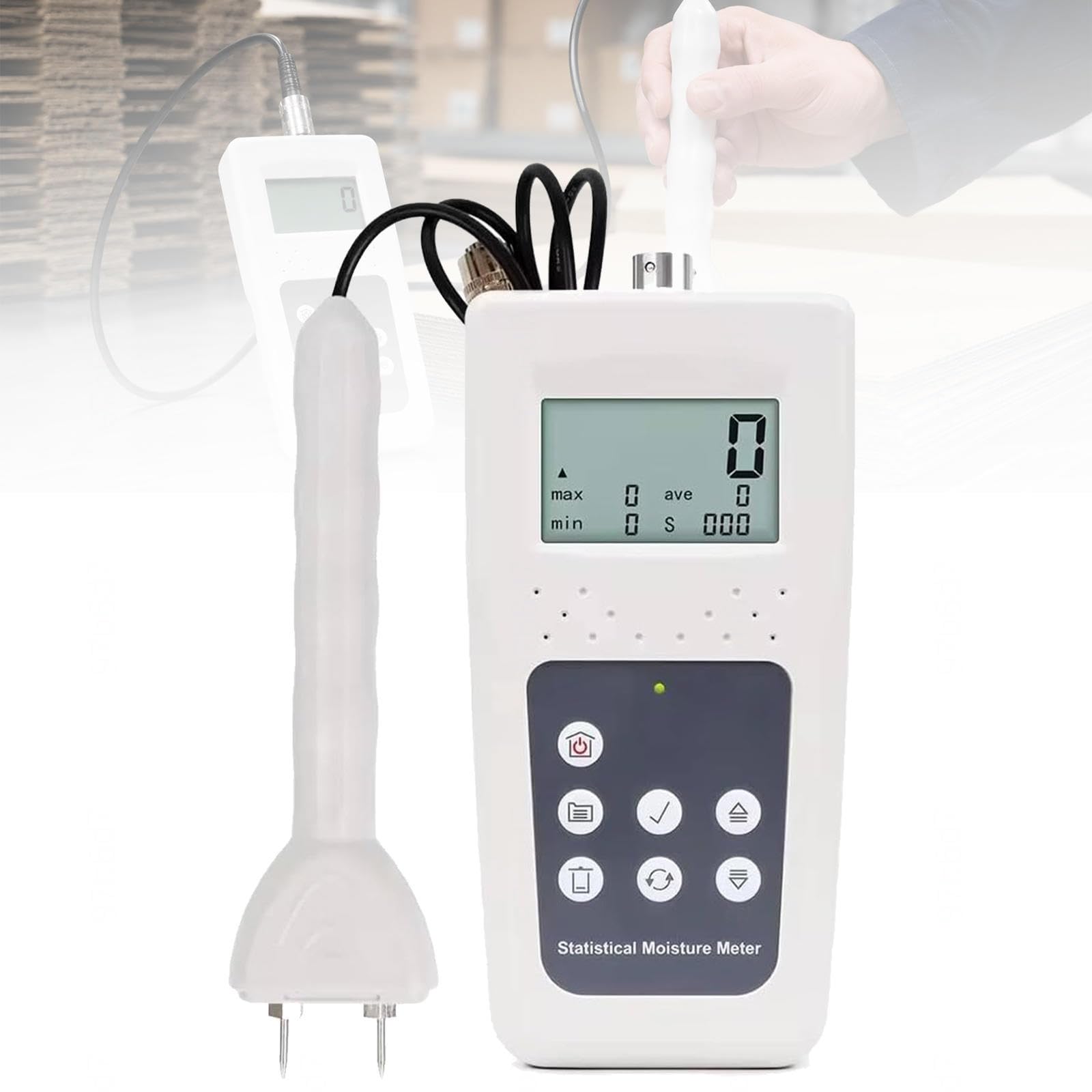 Paper Moisture Meter, Digital Paper Moisture Tester with Statistical Data Storage, ±0.5% Accuracy, LCD Display, Moisture Alarm for Waste Paper, Paper Rolls, Cardboard & Packaging