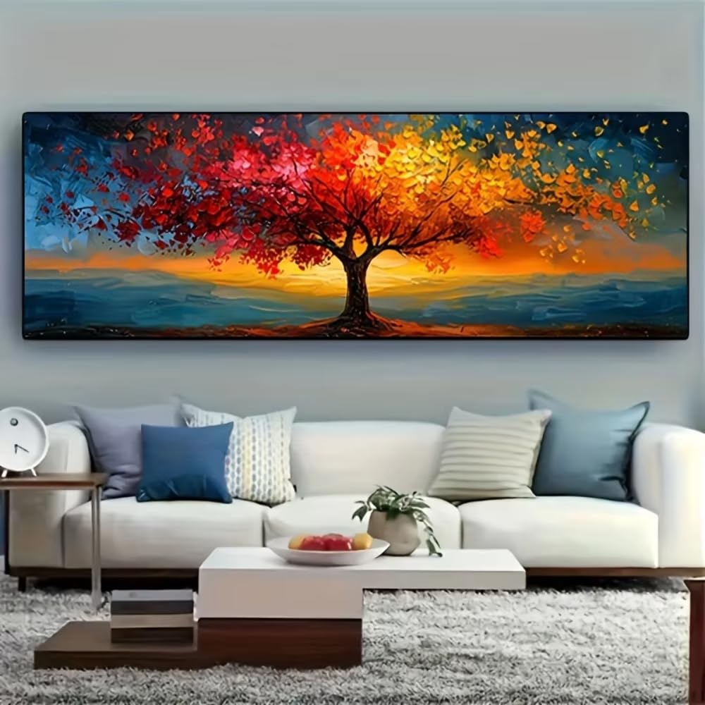 IHHGNB Extra-Large Tree of Life Abstract Canvas Prints Poster Vibrant Modern Aesthetic Large Art Prints Wall Art Home Decor(50x150cm(20x59in)/No frame)