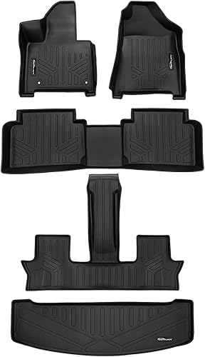 Miniatura 36 de SMARTLINER Alfombrillas de piso de 2 filas y forro de carga detrás de la tercera fila compatibles con Hyundai Palisade 2020-2025 Hyundai Elantra