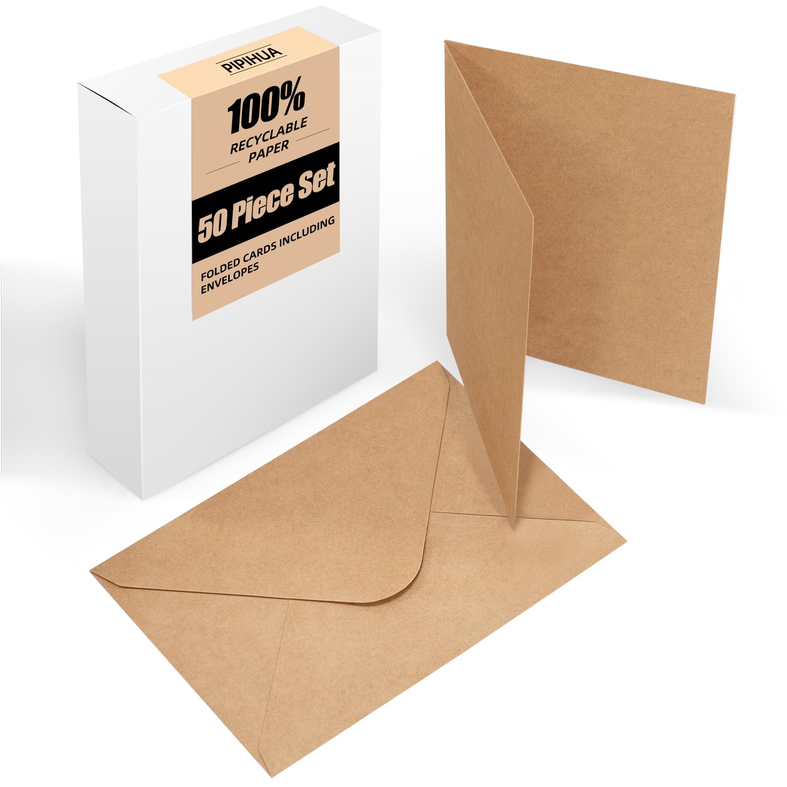 Set of 50 Blank Folding Cards with Envelopes: Folding Cards to Design, Write on or Print Yourself for Greeting Cards, Wedding Invitations, Postcards and Handmade Cards – DIN A6/C6, Brown