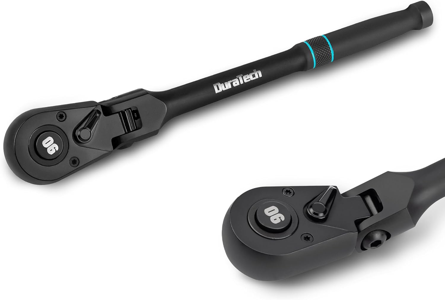 DURATECH 1/4-Inch Drive Flex-Head Ratchet, 90-Tooth Quick-Release Ratchet Wrench with 180° Pivoting Head and 7-Position Setting, Reversible, CR-V Made, CR-MO Head, 4° Swing, Black Mn Phosphate Finish