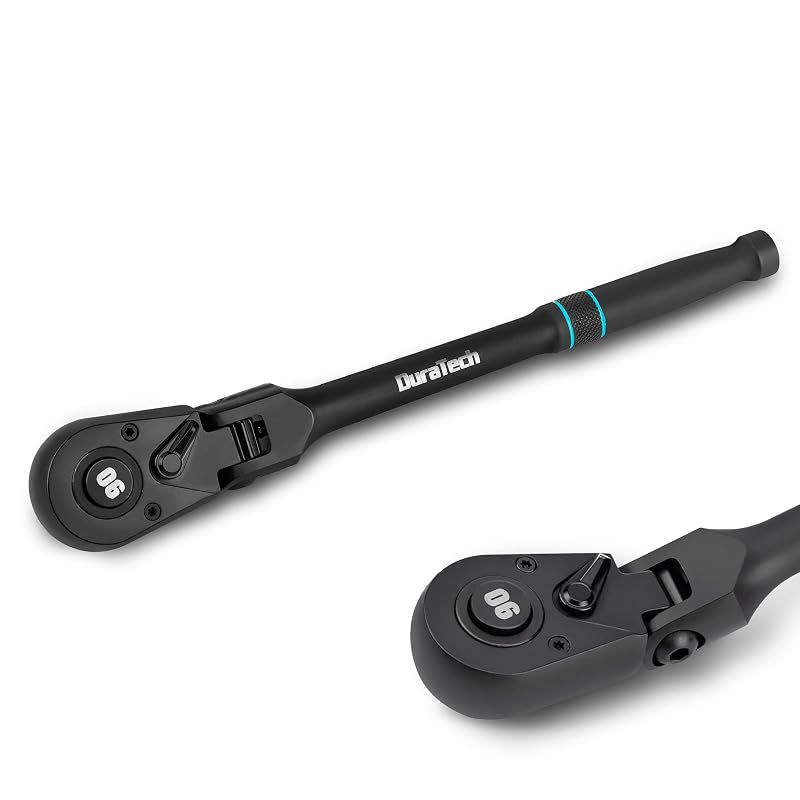 Chave de soquete com catraca DURATECH 1/2 pol. de cabeça flexível, 90 dentes, liberação rápida e 180° – DT401061A