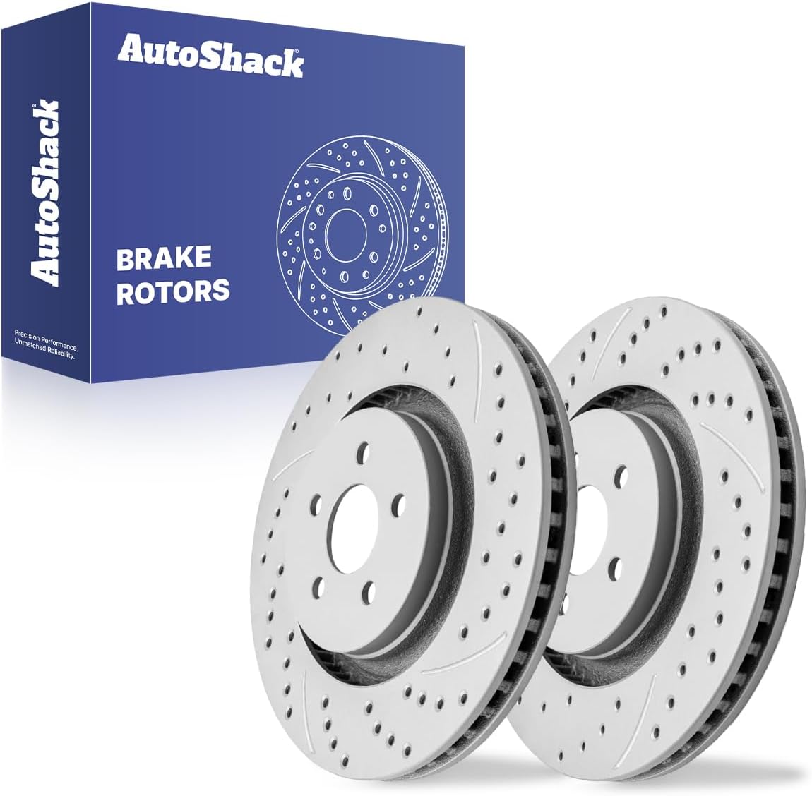 AutoShack Front Brake Rotors for Ford, Edge 2015-2022 Fusion 2017-2019, AWD FWD L4 2.0L V6 2.7L 3.5L - Coated Drilled & Slotted - Silver Matte Finish - TurboGuard - 13.58" (345 mm), 5-Lug