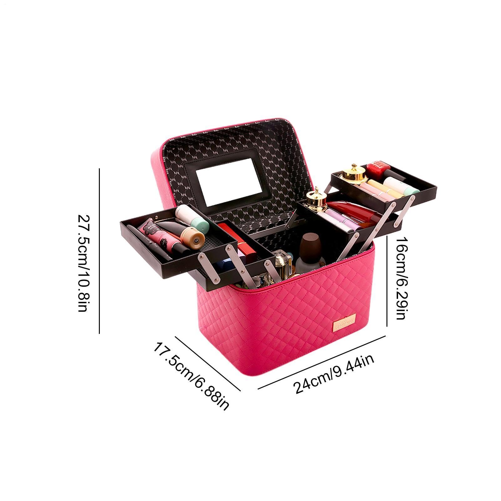Travel Cosmetic Train Case - Built-In Mirror, Impermeabile PU Makeup Bag