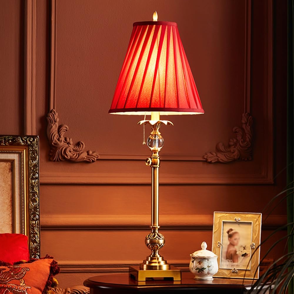 Retro Lampa Stołowa Do Sypialni: Nocna Lampa Stołowa, Miedziana Lampka Nocna Z Kloszem Z Tkaniny Do Salonu, Sypialni, Domu (Przełącznik Przyciskowy)
