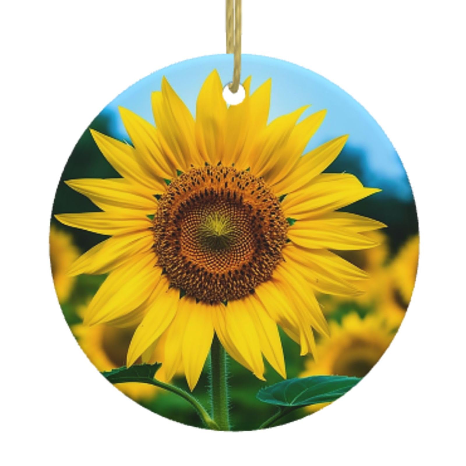 Ceramic Christmas Tree Hanging Ornaments with Gold Ropes Christmas Tree Decorations Round Ceramic Beutiful Sunflower Pendant Keepsake Decorations for Holiday Xmas Gift Ideas