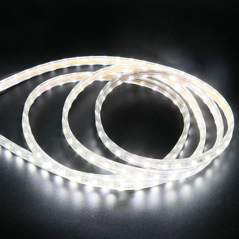 XUNATA 100m Strisce LED 220V con Interruttore e Alimentatore, 5050 60LED/m, IP65 Impermeabile, Flessibile Striscia a LED per Scaletta Tetto Cavi da Cucina Decorazione- Bianco